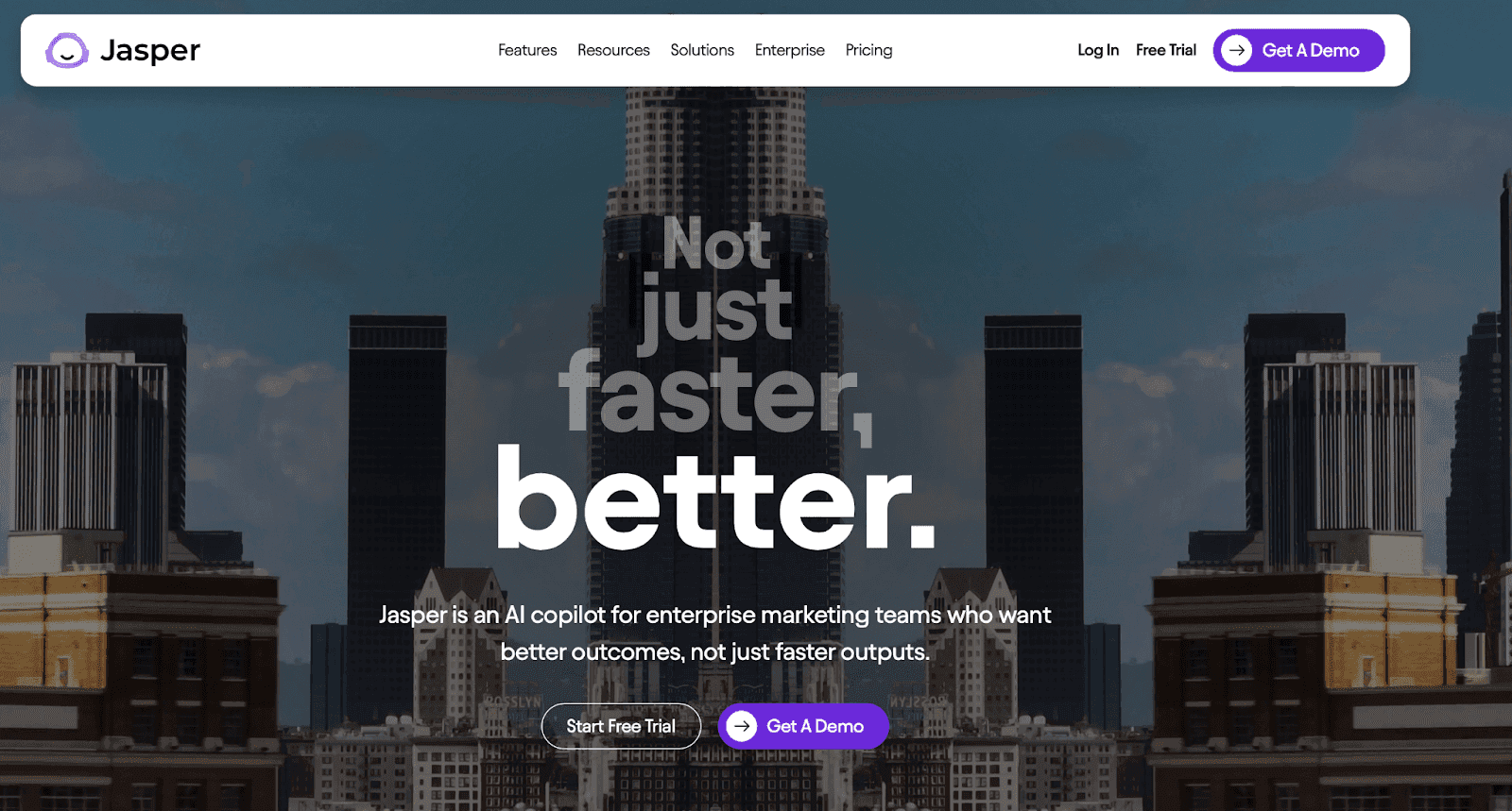 Jasper AI website - Not just faster, better.