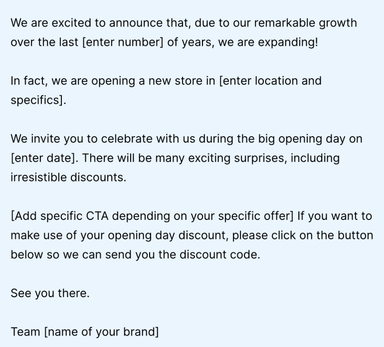 Example of a business email announcement