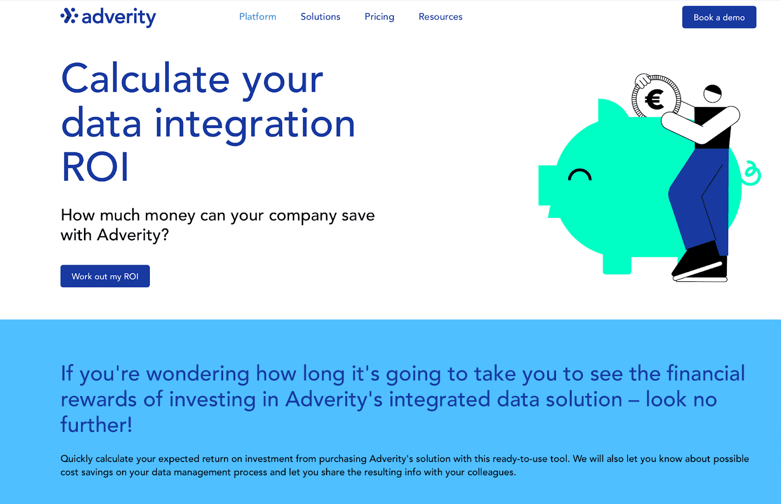 Adverity website - Calculate your data integration ROI