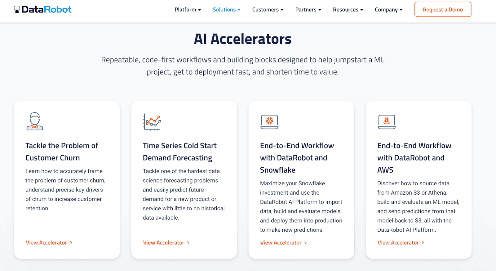 DataRobot website - AI accelerators