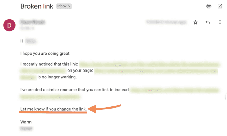 Example of a call to action in an email
