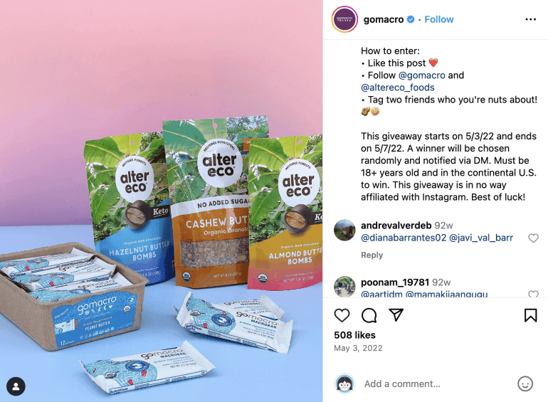 GoMacro Instagram giveaway post