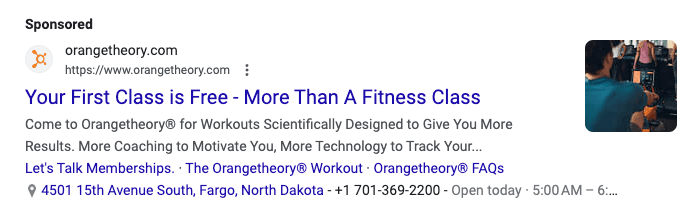 Image of OrangeTheory google ad copy