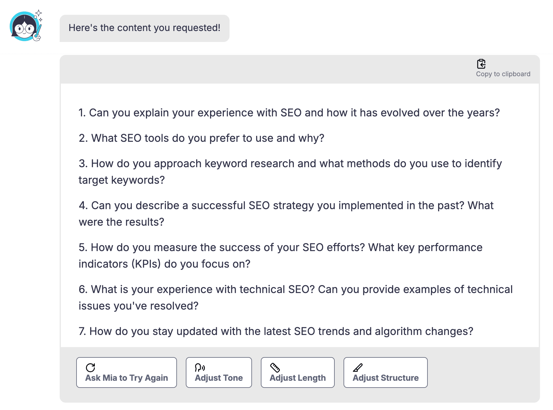 Example of interview questions from HireMia