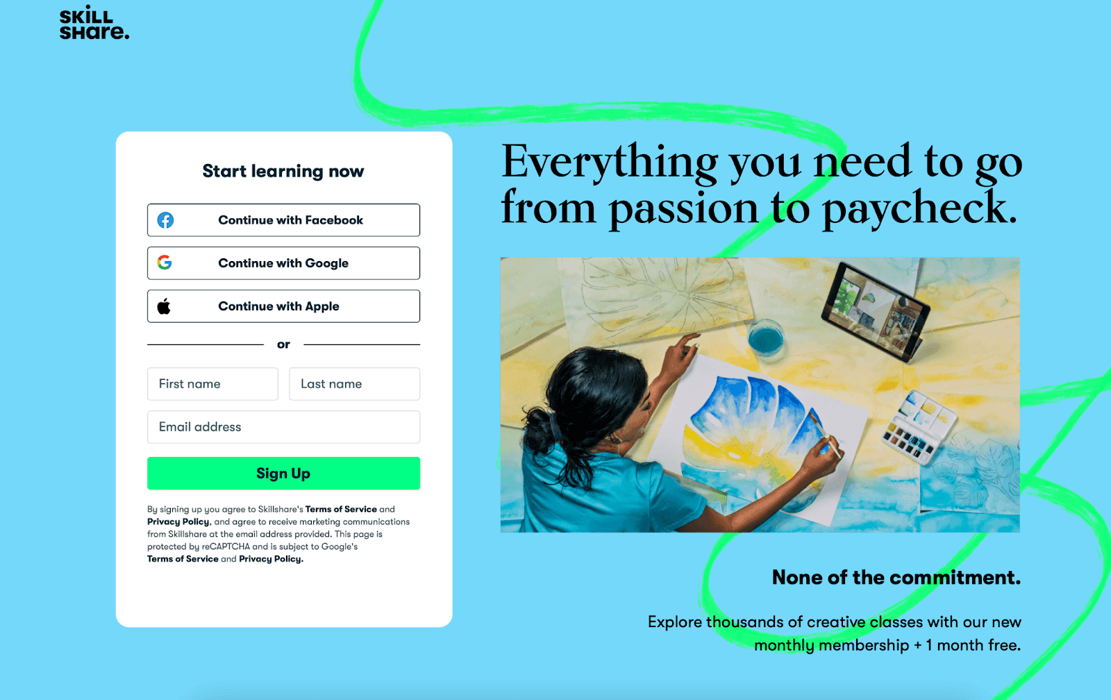Skillshare website user sign up