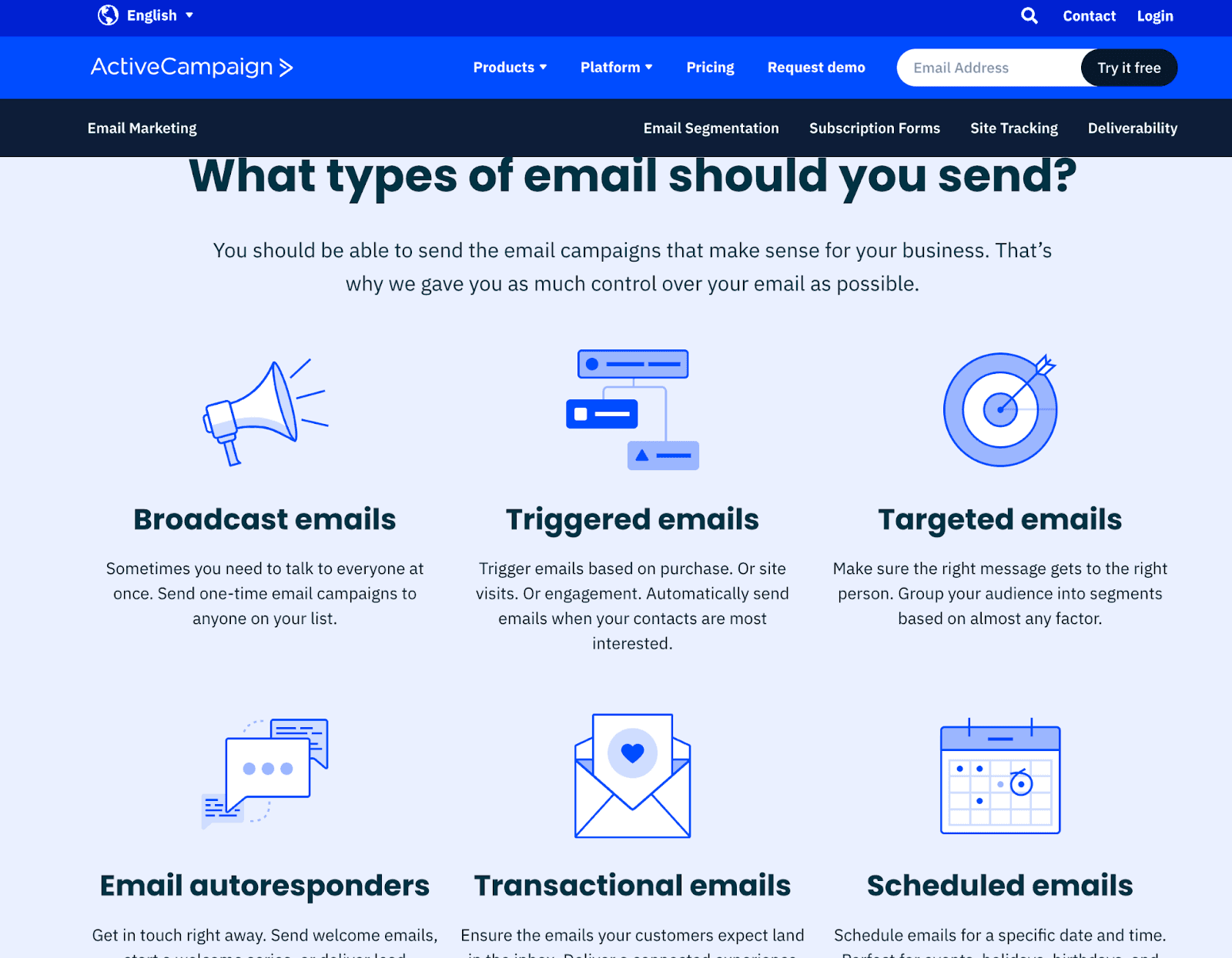 ActiveCampaign types of email to send