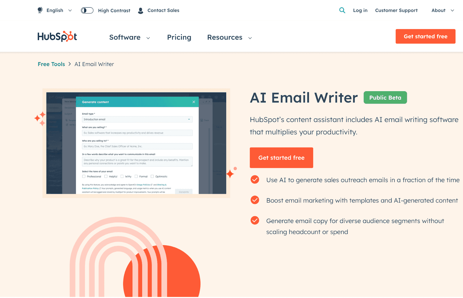 HubSpot's AI Email Writer website