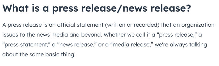 "What is a press release/news release?" header