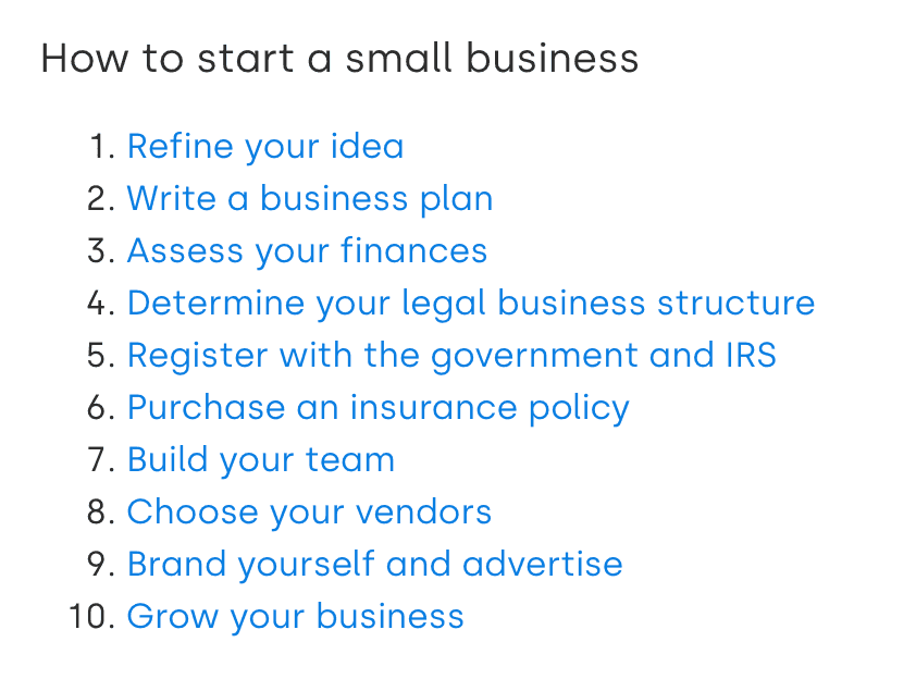How to start a small business with 10 numbered list