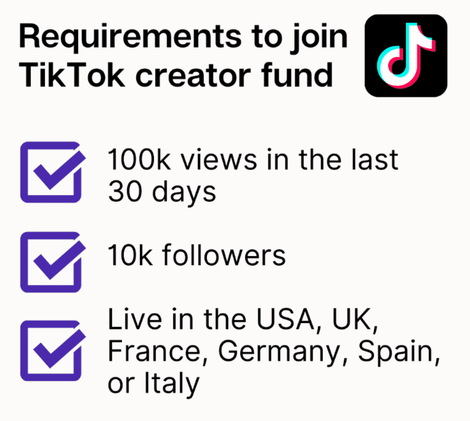Requirements to join TikTok creator fund checklist