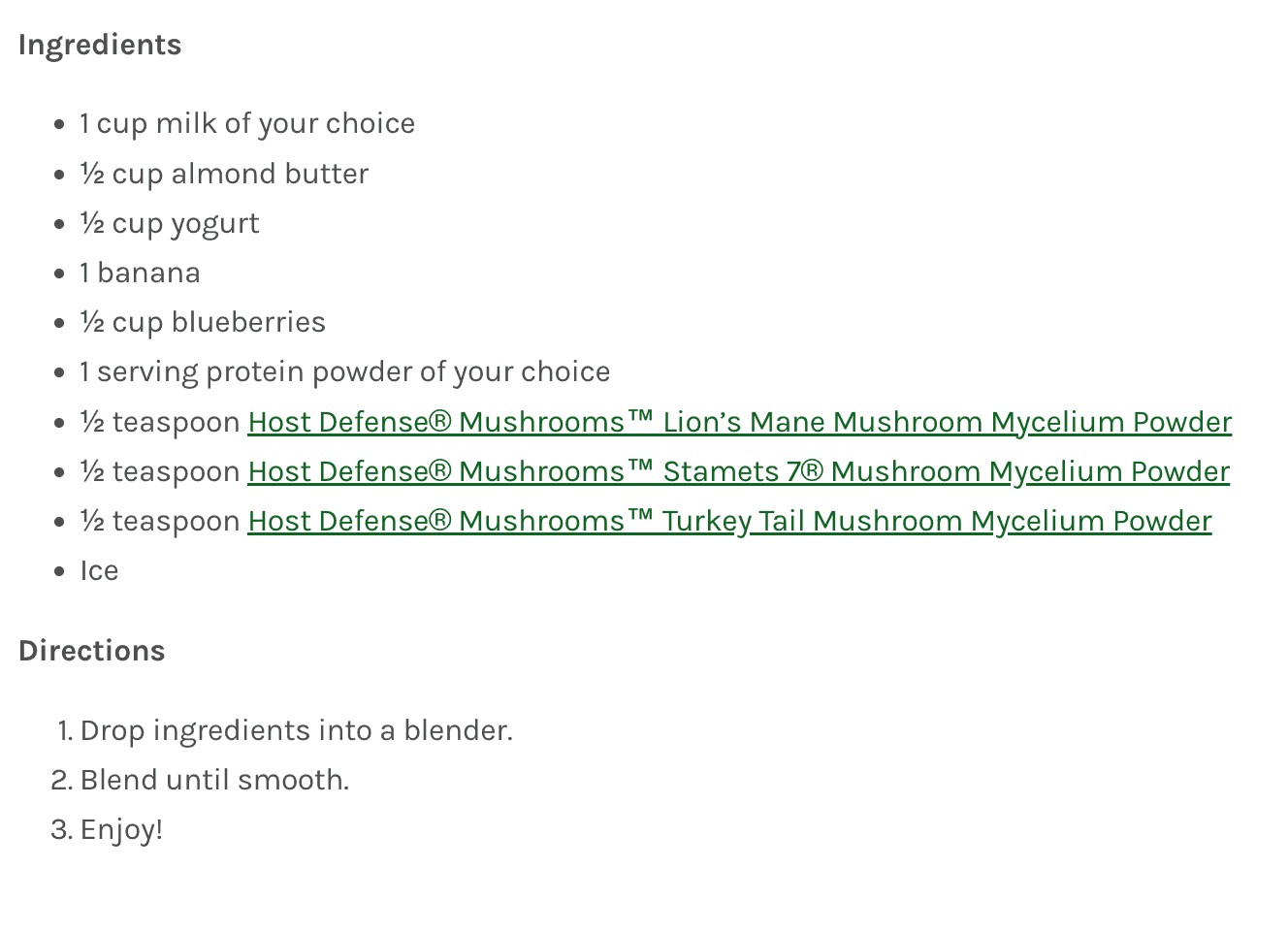 Ingredients and directions for signature recipe