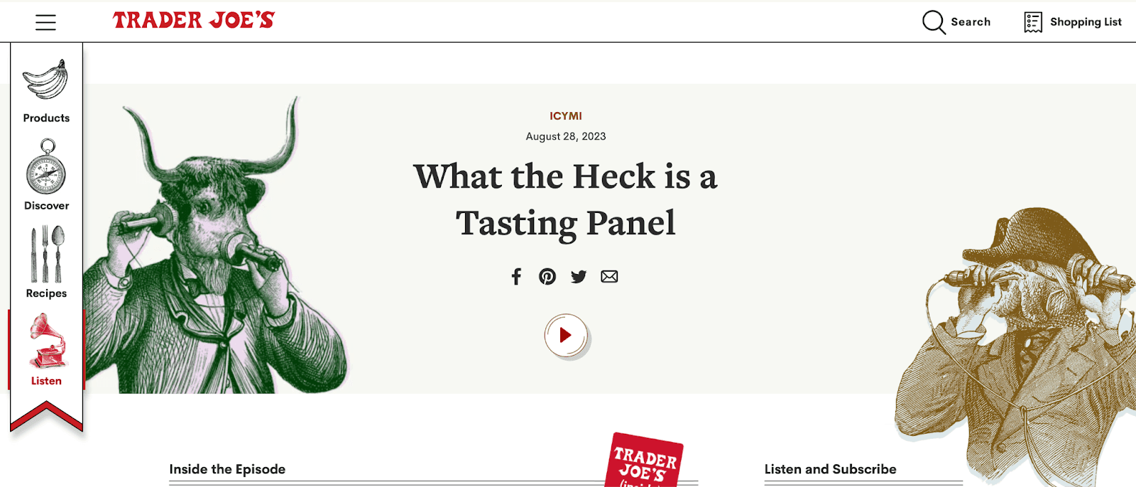 Trader Joe’s podcast homepage