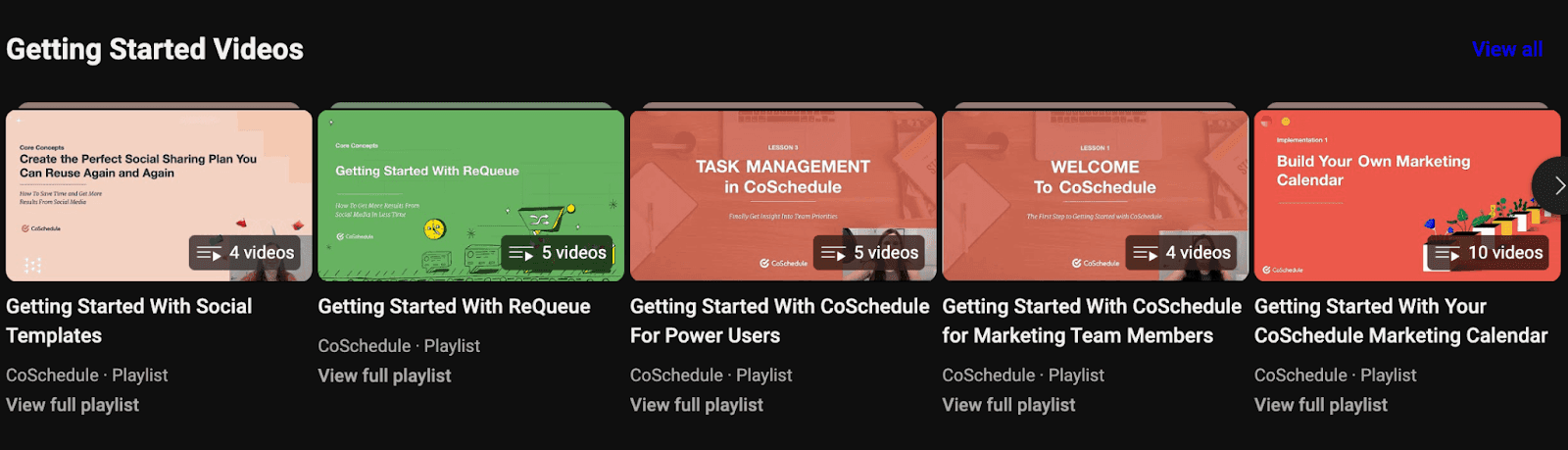 CoSchedule video playlists with thumbnails