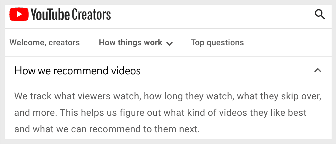 YouTube content creation guide explanation on how videos are recommended