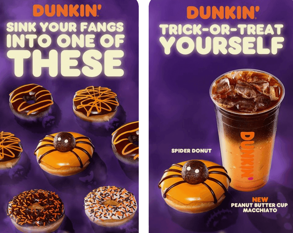 Two Dunkin' Donuts Halloween-themed poster ads
