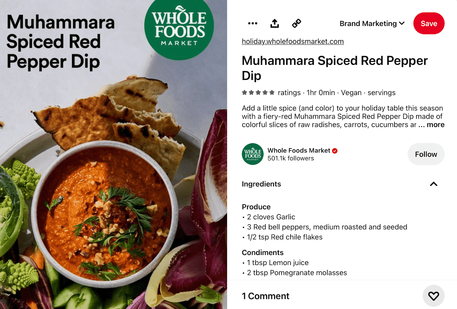 Whole Foods Muhammara Spiced Red Pepper Dip recipe Pinterest post