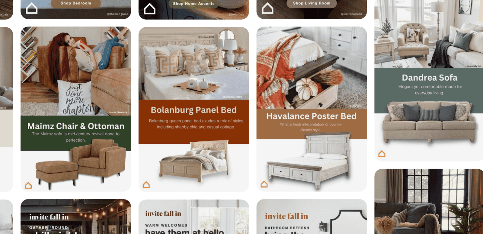 Ashley furniture products highlighted by pins and boards
