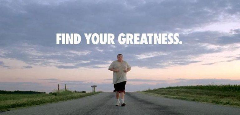 Man running with "find your greatness" text