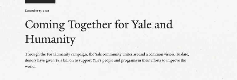 Coming together for Yale and Humanity blog headline
