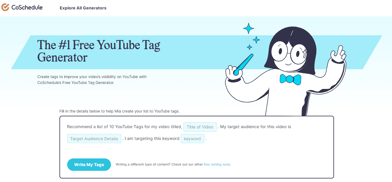 coschedule's youtube tag generator front page