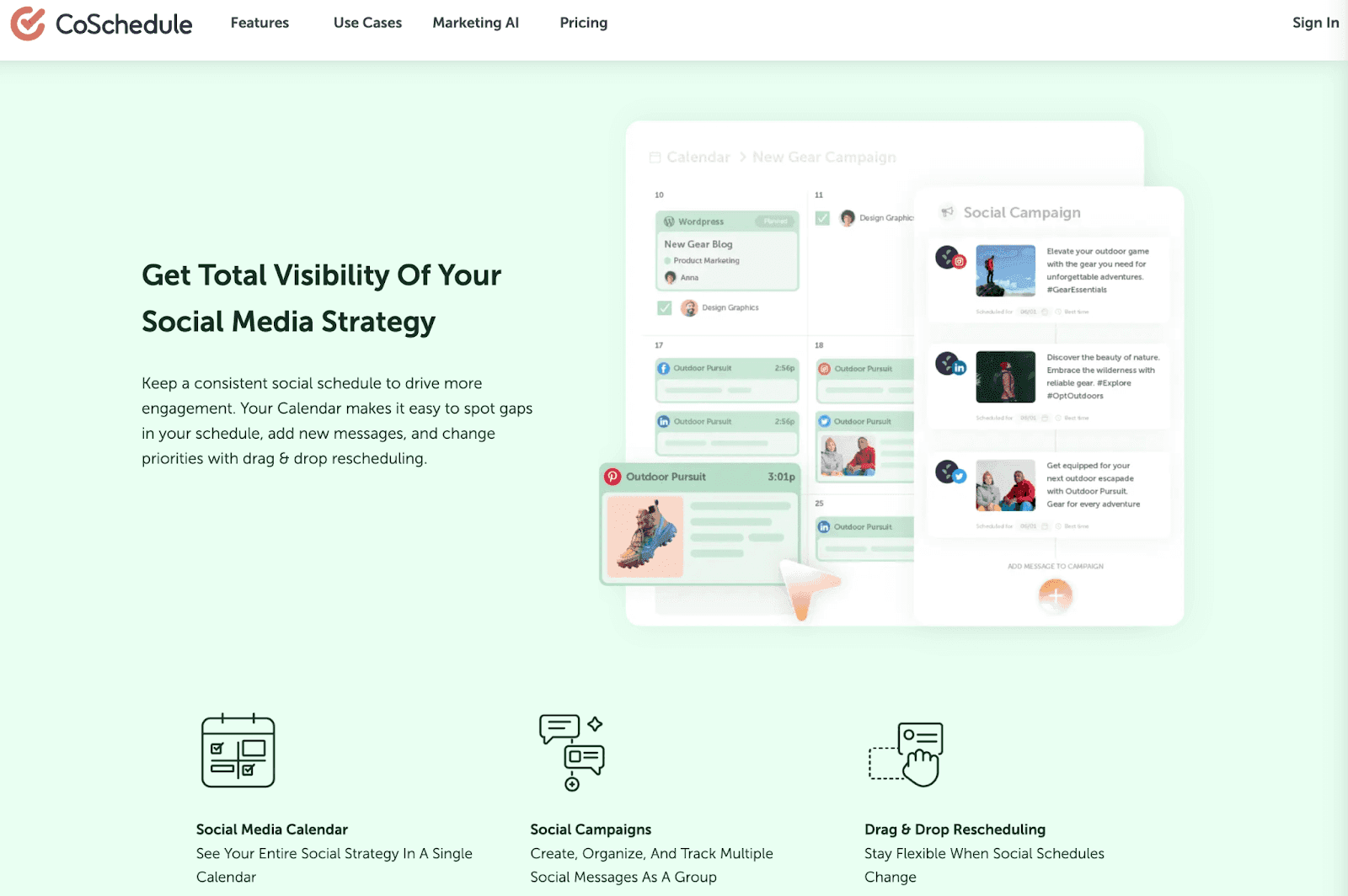 Coschedule social calendar homepage