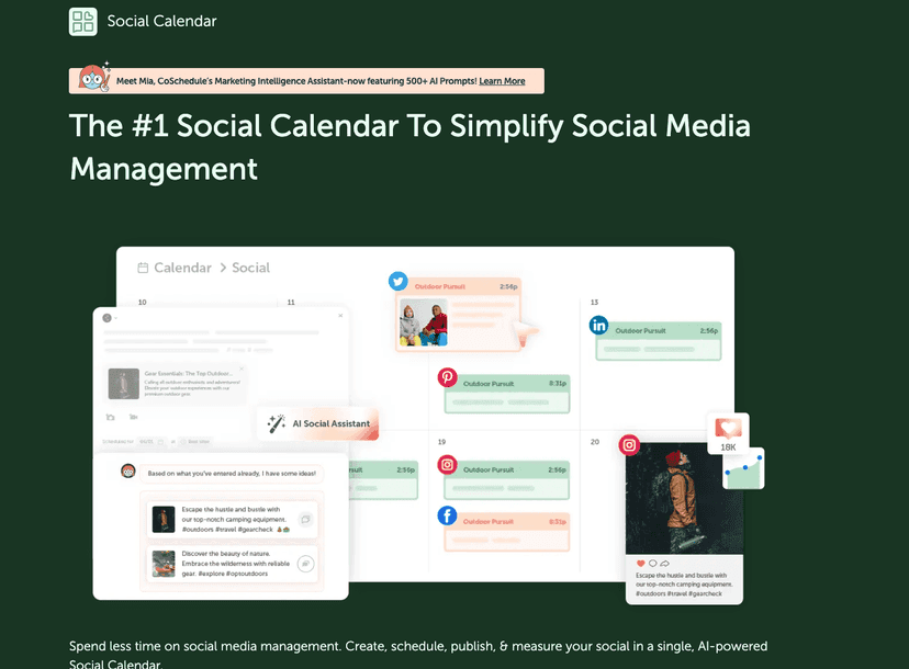 Coschedule social calendar homepage