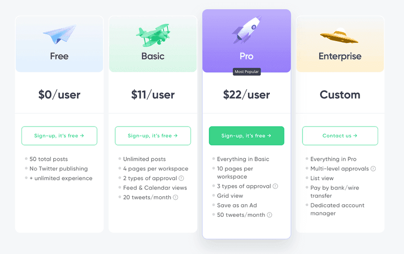 Planable pricing homepage