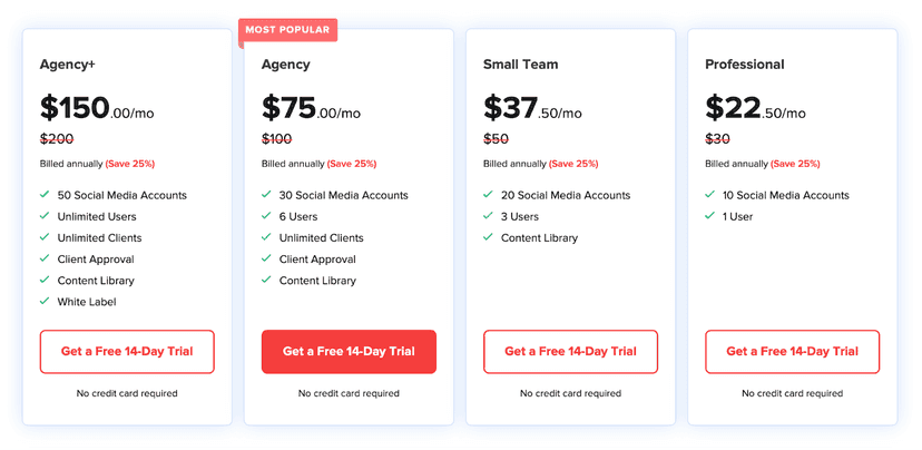 Social Pilot pricing homepage