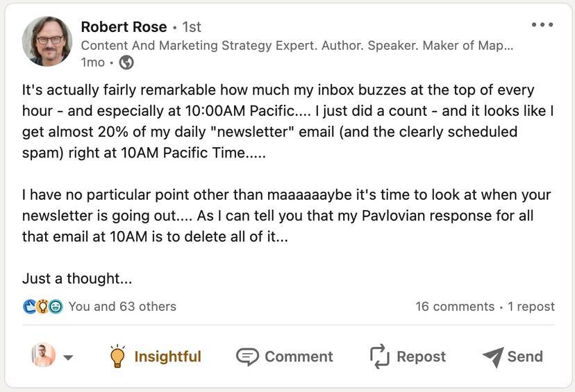 Robert Rose Linkedin post