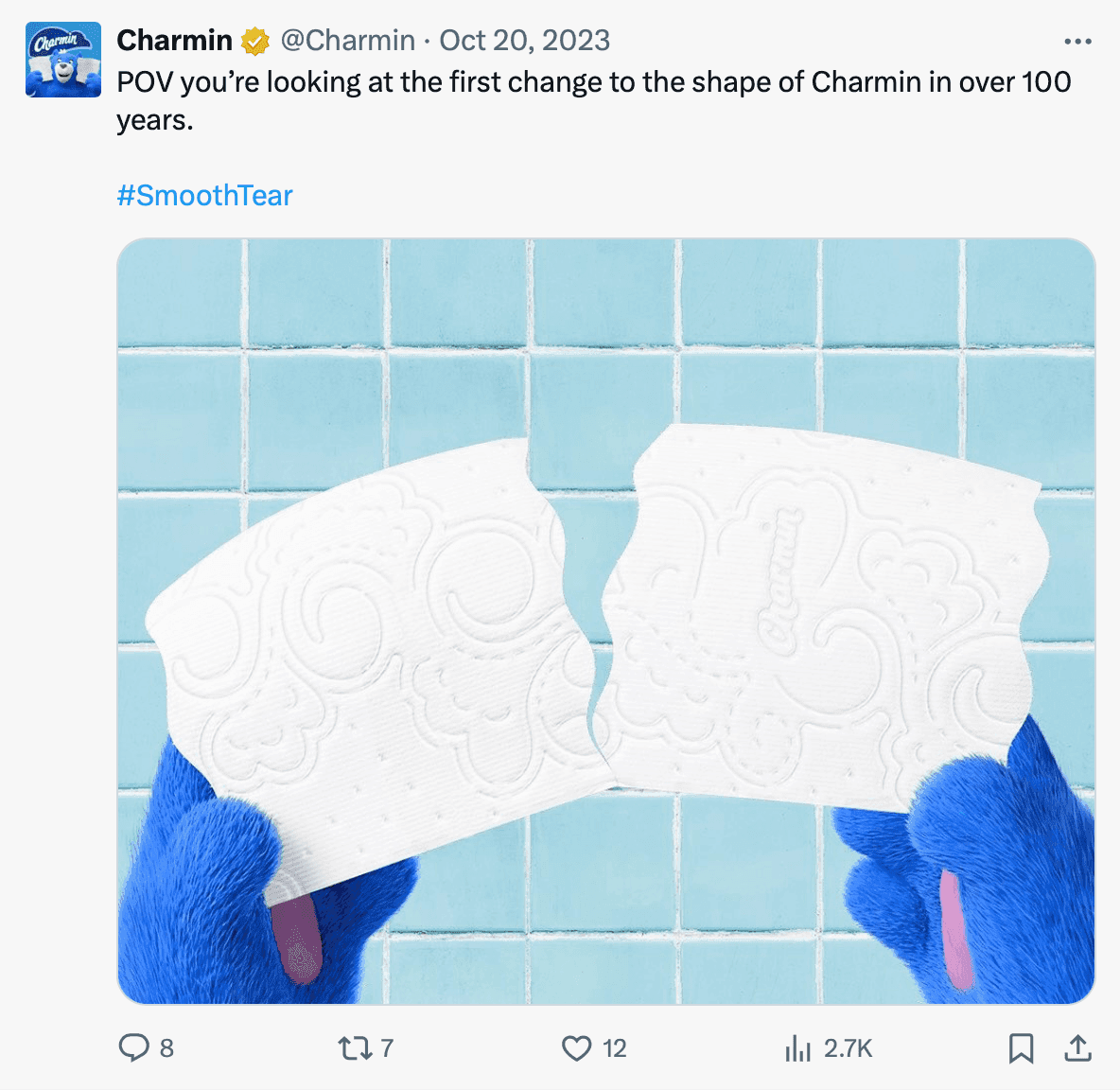 Charmin's tweet about changing it's design