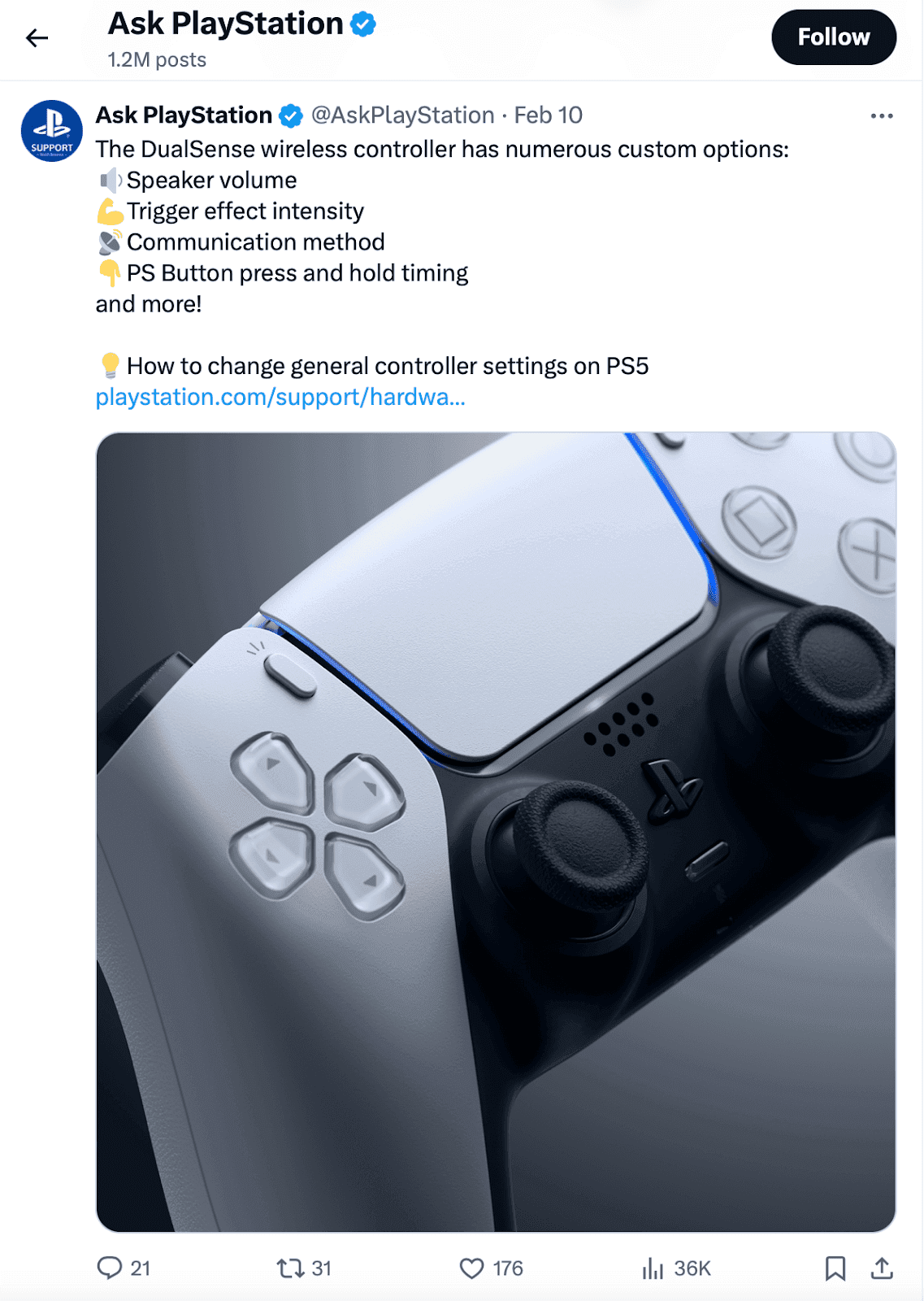 Playstation tweet of frequently asked questions about their new controller
