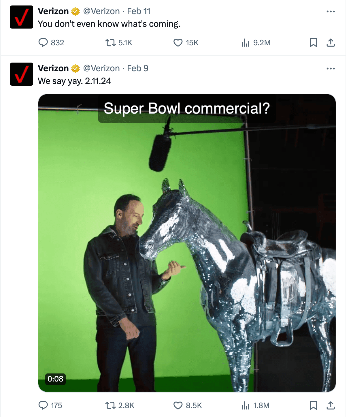 Verizon superbowl commercial teaser tweet
