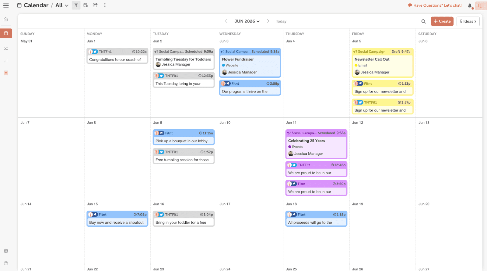 CoSchedule's content calendar view