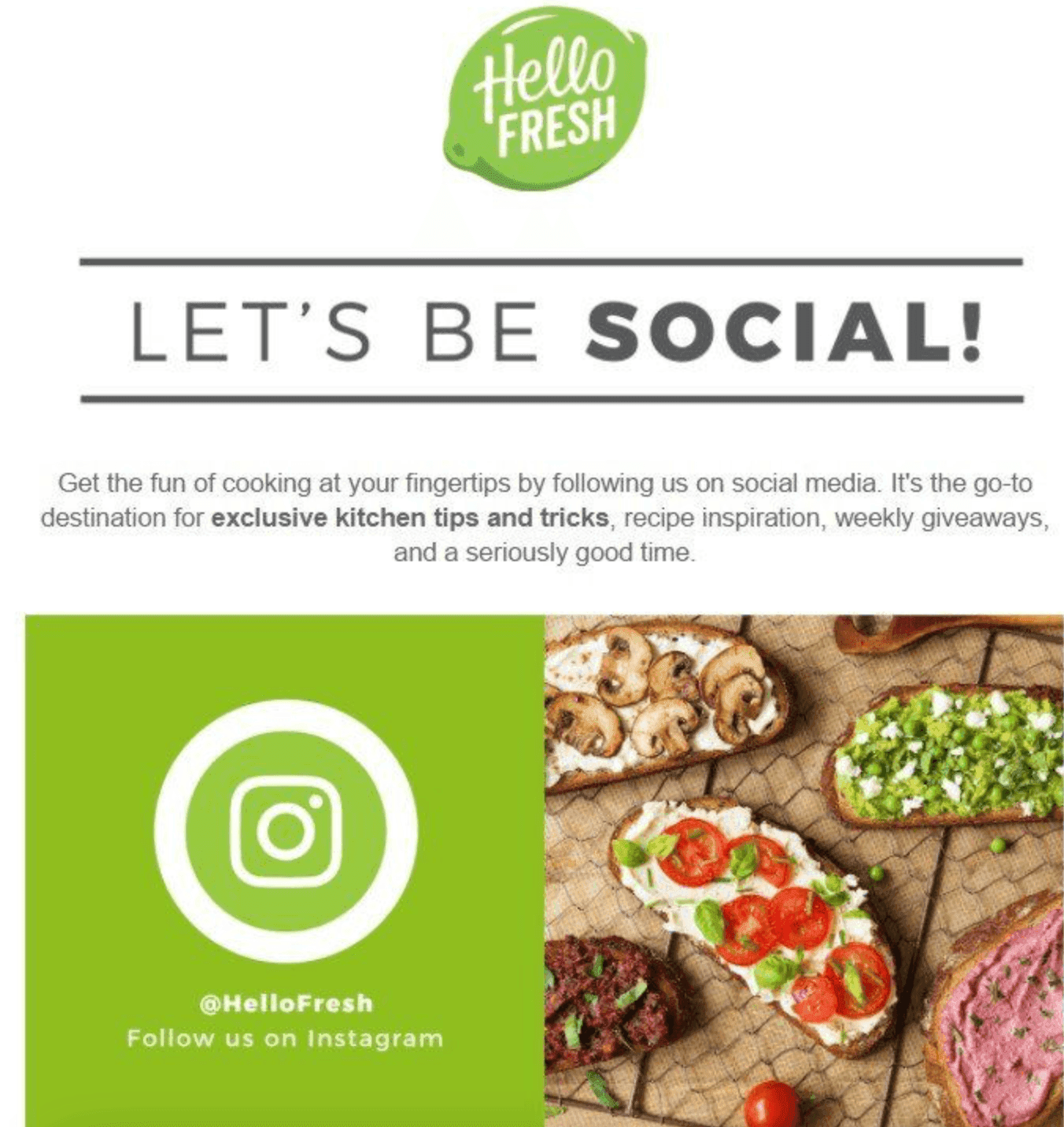 Hello Fresh Let's Be Social email