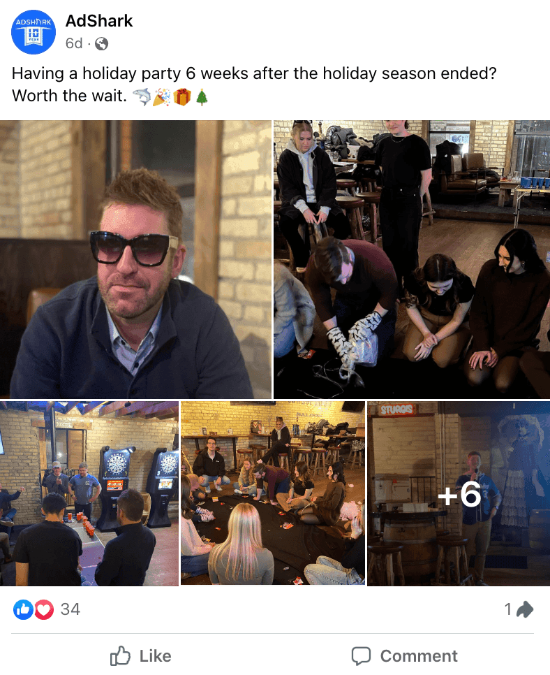 AdShark holiday party facebook post