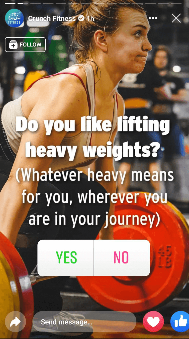 "Do you like lifting heavy weights?" Facebook story