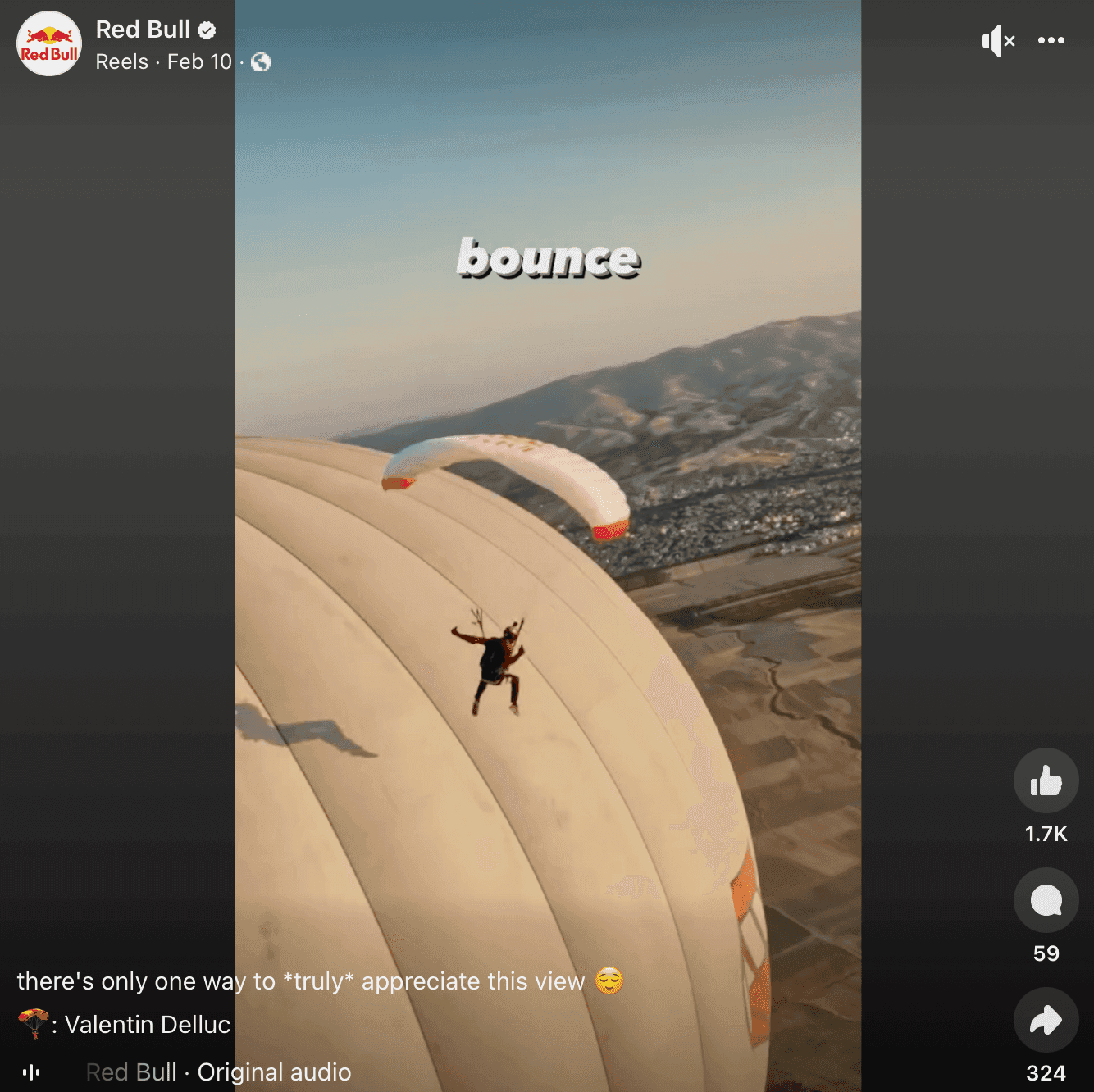 RedBull facebook video of person parachuting