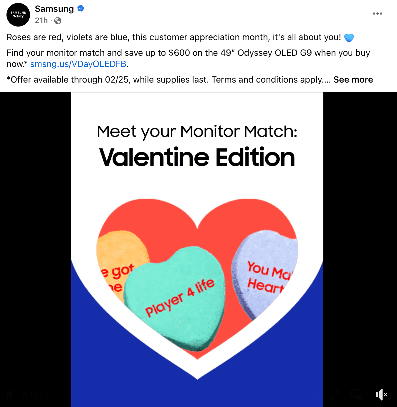 Samsung Valentine's Day Facebook post