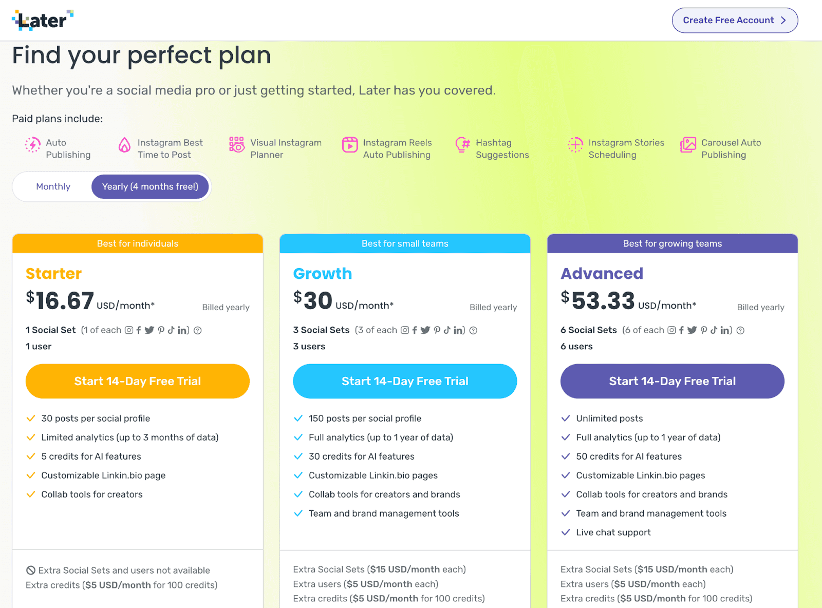 Later Pricing Page