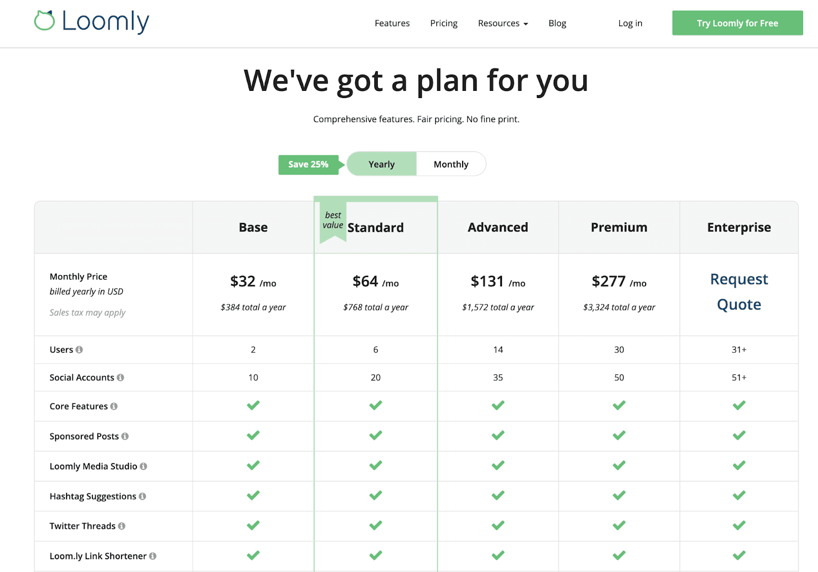 Loomly Pricing Page