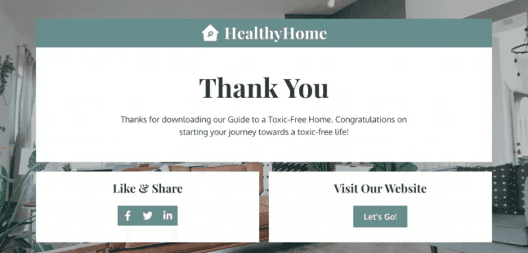 HealthyHome Thank You landing page