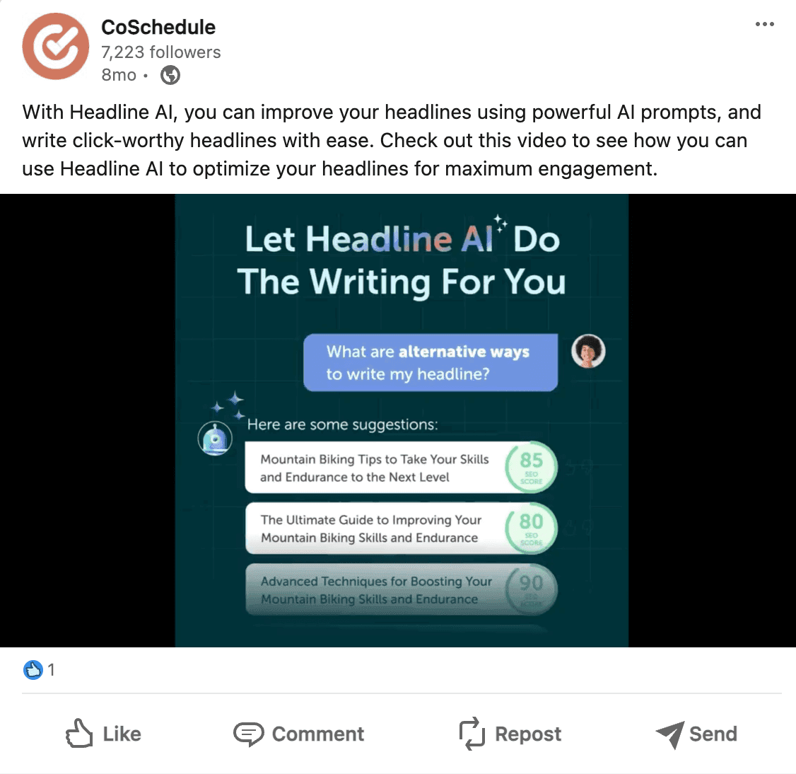 Linkedin post of a video tutorial