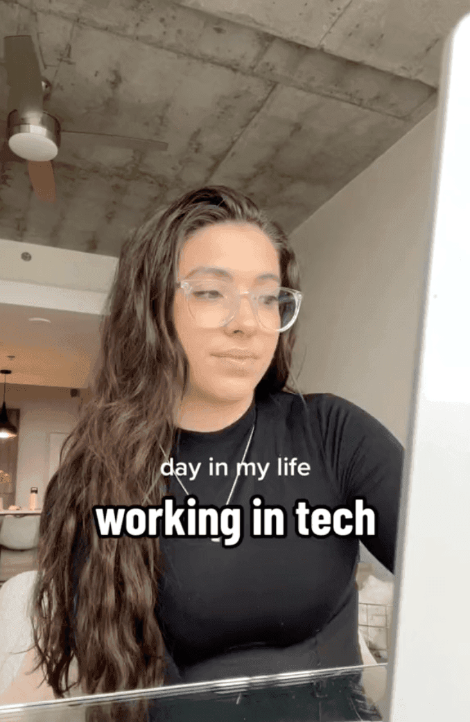 TikTok with text "Day in my life working in tech"