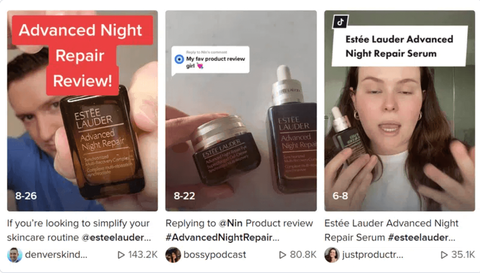 Three examples of product reviews on TikTok