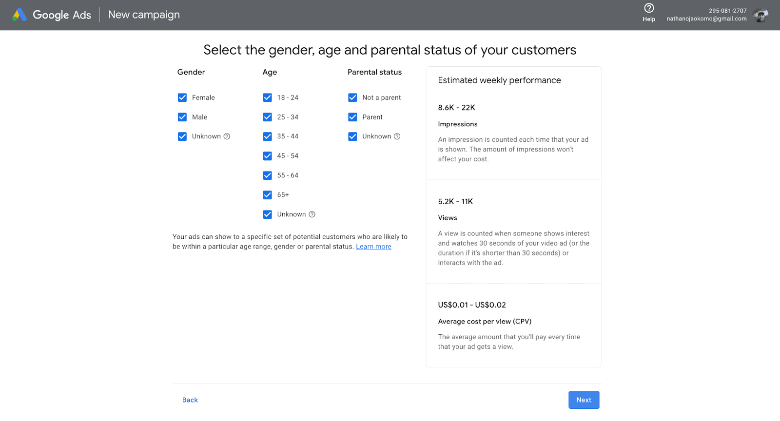 Google ad demographic page