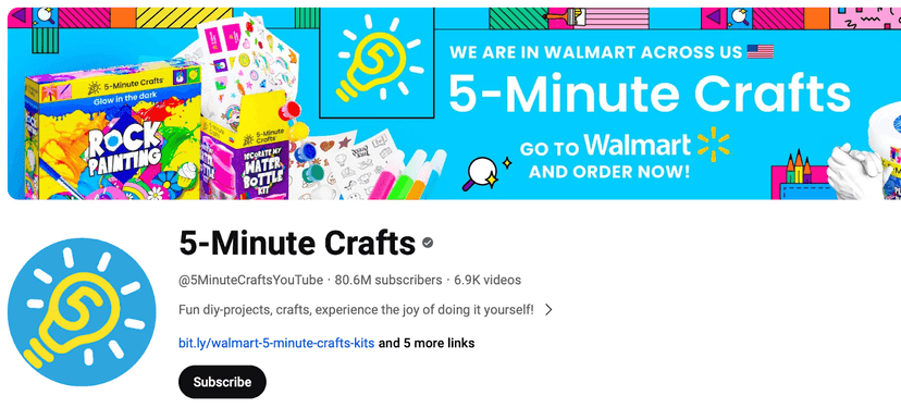 5-Minute Crafts YouTube homepage
