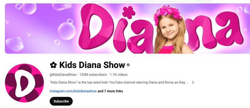 Kids Diana Show YouTube homepage