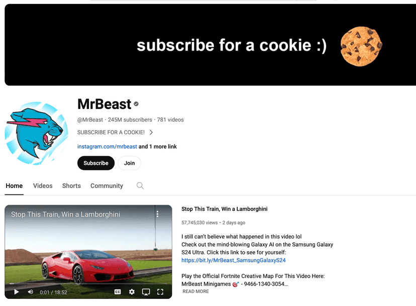 MrBeast YouTube homepage
