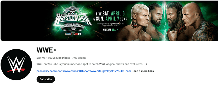 WWE YouTube homepage
