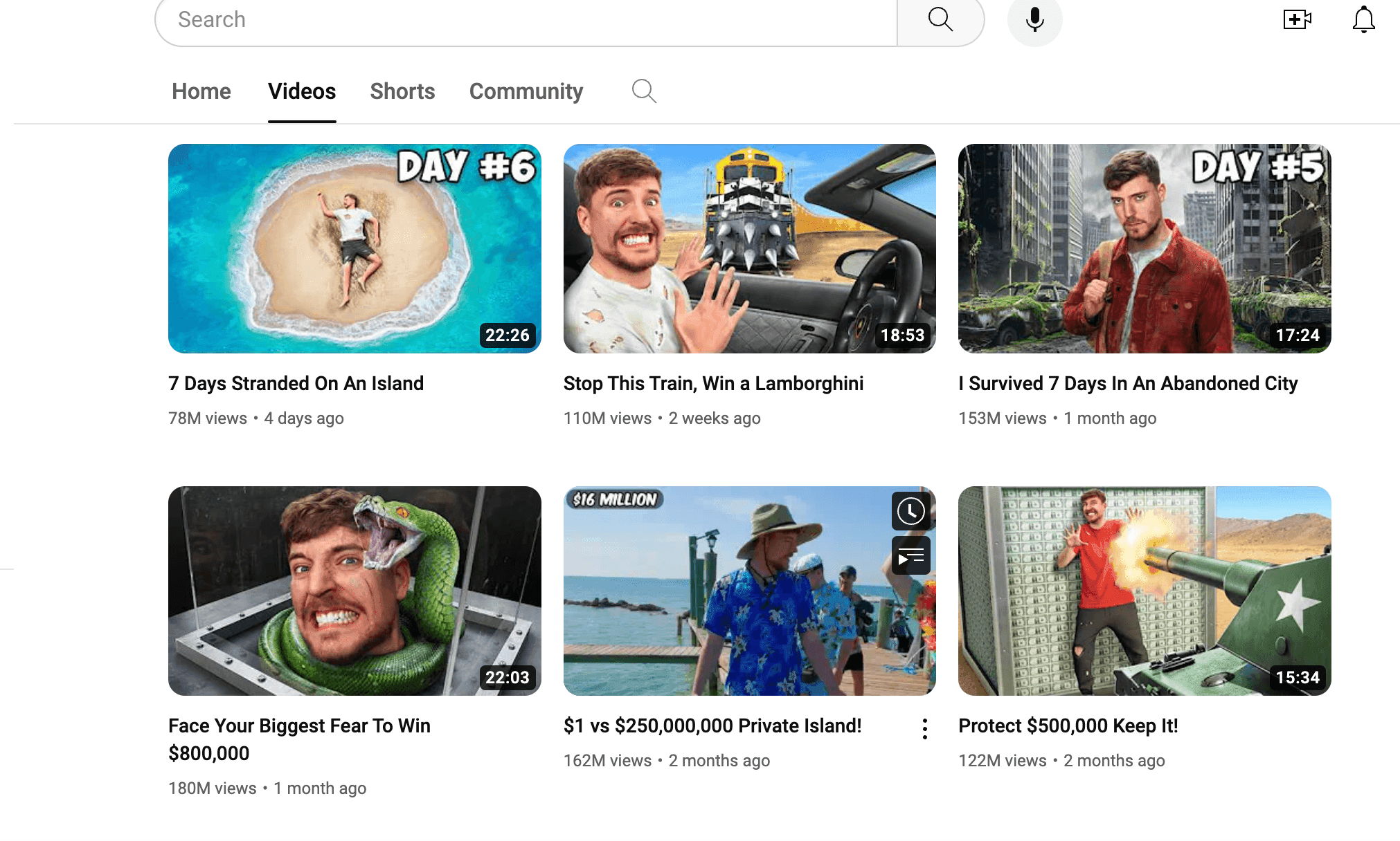 MrBeast YouTube video thumbnails